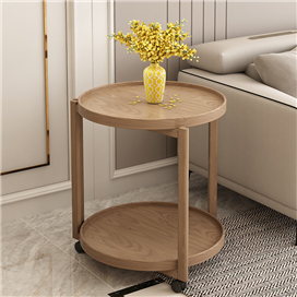 2 Layer Round Coffee Table with Wheels